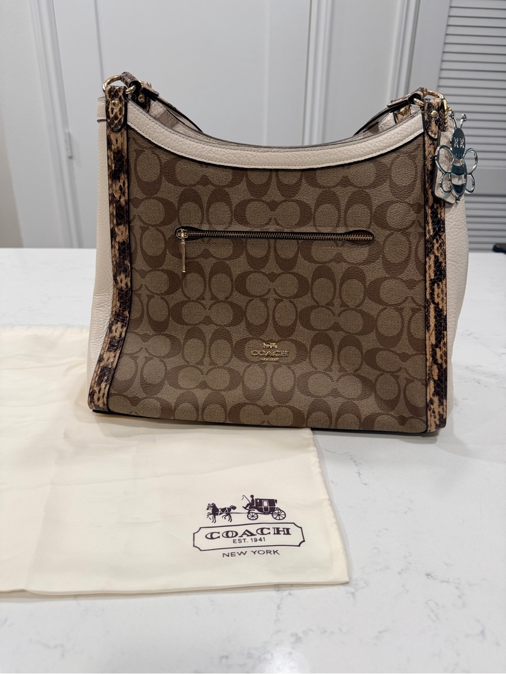 Coach Kristy Shoulder Bag in Colorblock Signature Canvas & Snakeskin Trim
